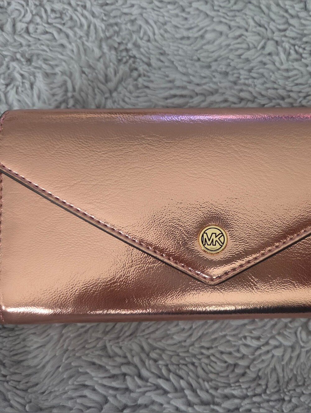 Metallic Rose Gold Wallet with MK Logo